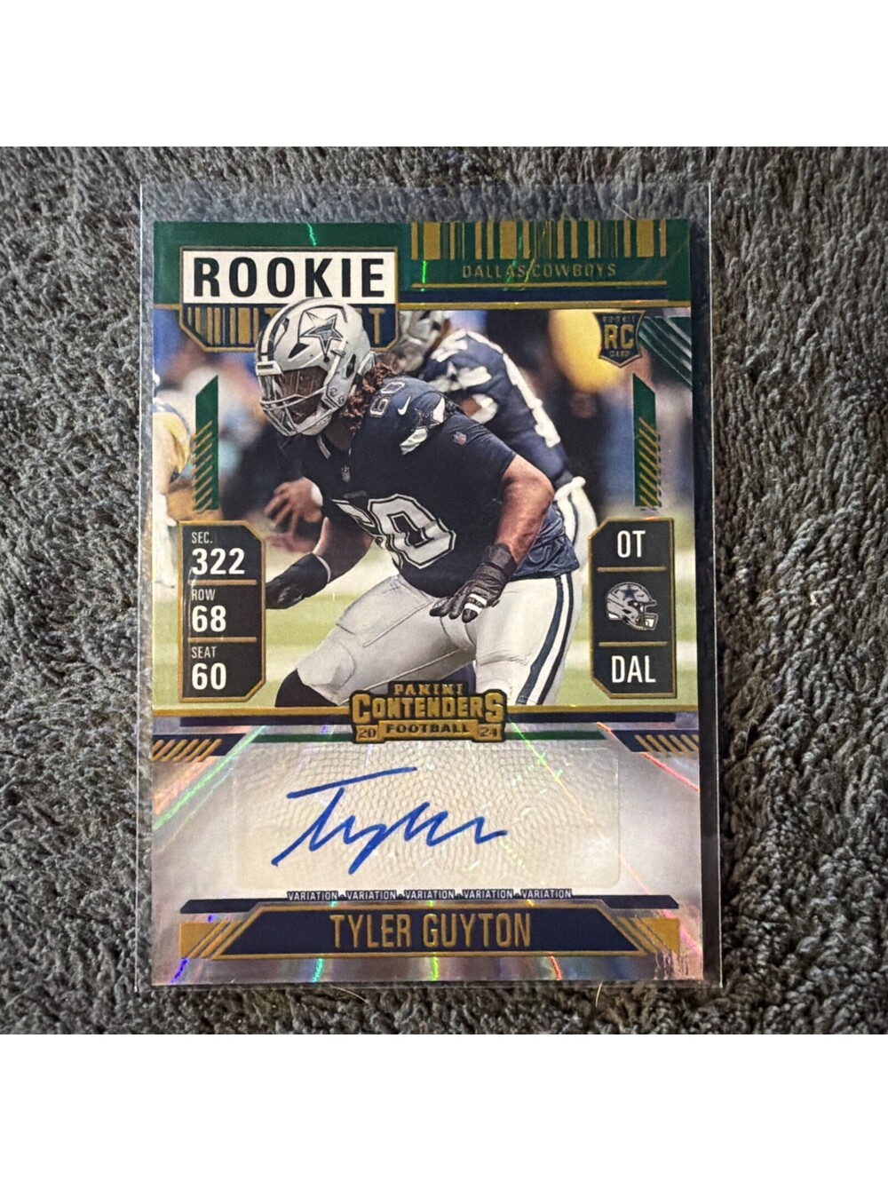 2024 Contenders - Tyler Guyton Rookie Ticket Auto Green Variation | Cowboys